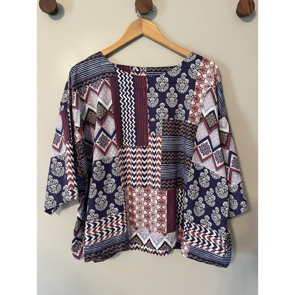 Pure J. Jill Organically Grown Cotton Patchwork Boho Floral Top Boxy‎ Fit Size L